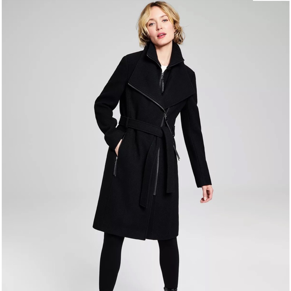 Calvin Klein Wool Blend Belted Wrap Coat NWOT